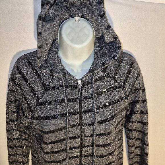 FOREVER 21 zippered Hoodie, Black and gray w/ silver sequins in size small - Picture 6 of 16